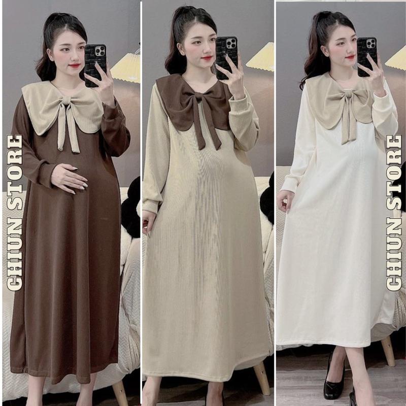  Váy Bầu Đầm Bầu Tiệc Len Tăm Dầy Dặn Ấm Áp Mùa Đông Thời Trang Cho Mẹ Bầu M825 Kem Nữ Women Dress 