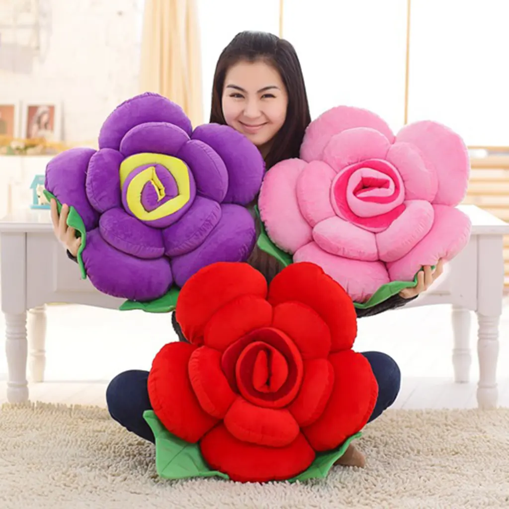 Habtter Plushie Toy PP Cotton Filling Skin-Touching Three-dimensional Rose Flower Sofa Cushion Vivid Wedding Gift