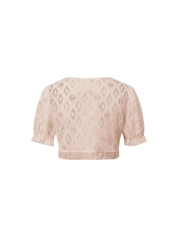 Women's Plain Hollow Out Ruffle Trim Crop Jacket, Casual Open Front Puff Sleeve Outerwear, Women's Summer Clothing for Daily Wear 1
