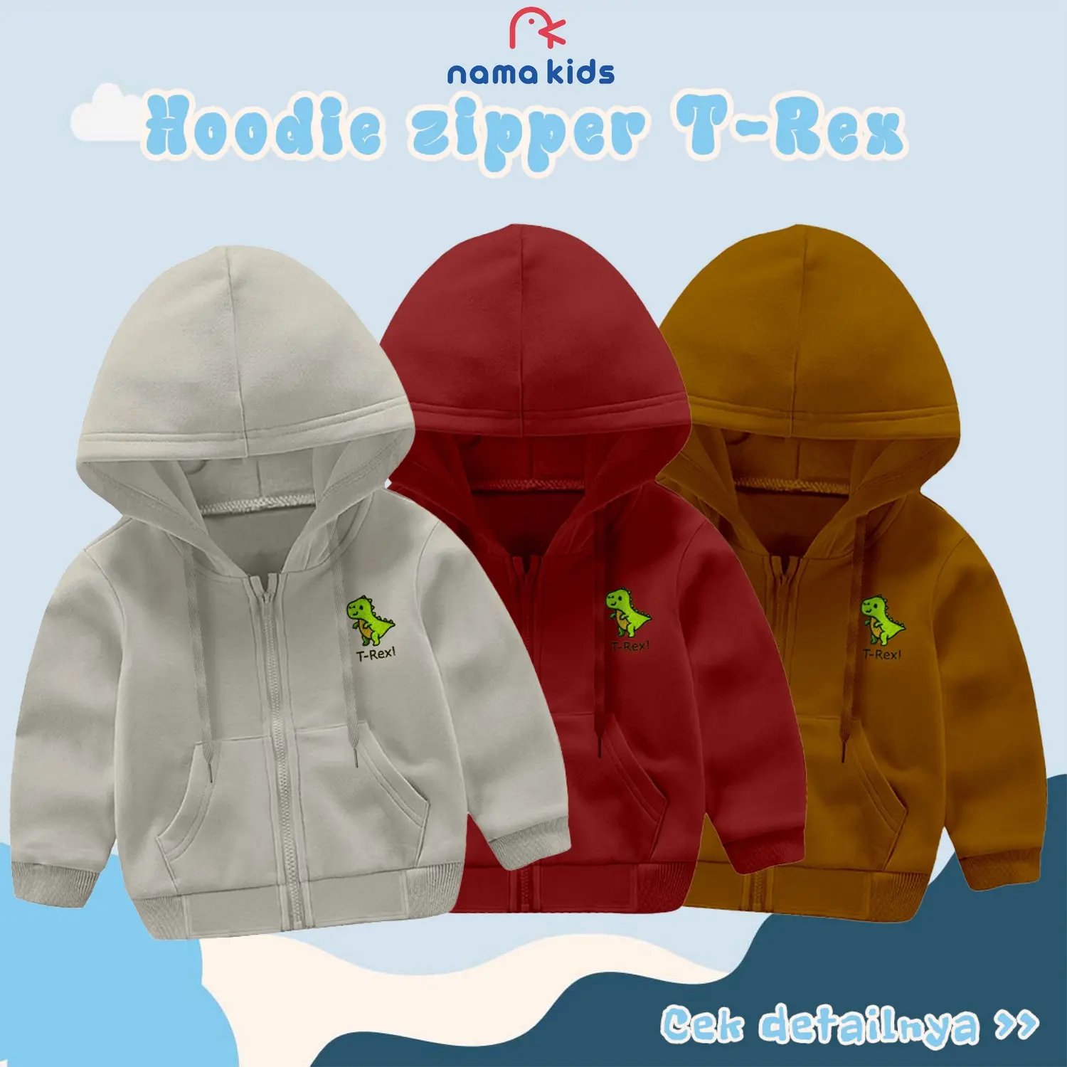 JAKET ANAK LAKI LAKI JAKET SLETING ZIPPER RESLETING COWOK SWEATER HOODIE COWO BORDIR TIREX DINOSAURUS LUCU Fashion