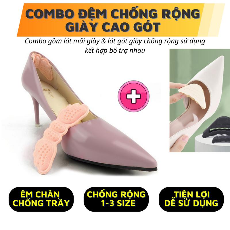 Combo lót giày cao gót búp bê chống rộng chống trầy xước tuột gót đau chân. Bộ lót gót lót mũi giày giảm size giày Miếng Lót Giày Cao Su