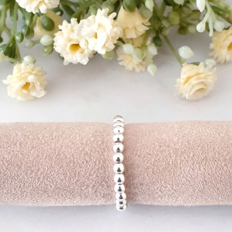 Dainty Beaded Ring Stretch Design Sterling Silver