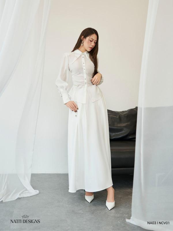 Áo sơ mi dài tay nữ  NATTI DESIGNS thiết kế đai eo sang chảnh chất liệu tơ tằm cao cấp NA03 3