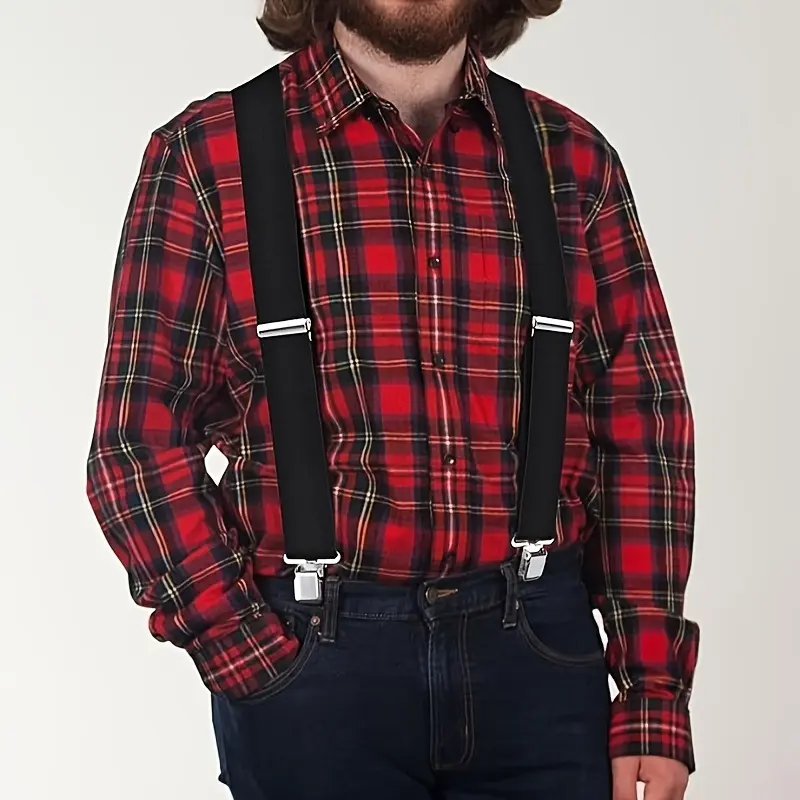 1pc Men'S Heavy Duty 2-Inch Elastic Suspenders, Adjustable X-Back with Strong Clips, High Elasticity Knitted Fabric, Double Buckle, Casual Style for Work and Jeans 0