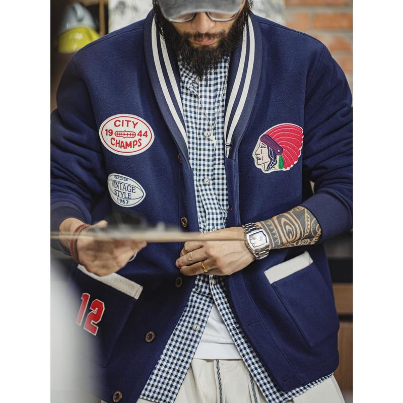 Áo Khoác Len Cổ Khăn Choàng Cổ Áo Cardigan Maden Workwear Phong Cách Cổ Điển Mỹ Áo Khoác Bomber Ngắn Ấm Áp Dành Cho Nam Giới Thích Hợp Cho Mùa Thu Và Mùa Đông