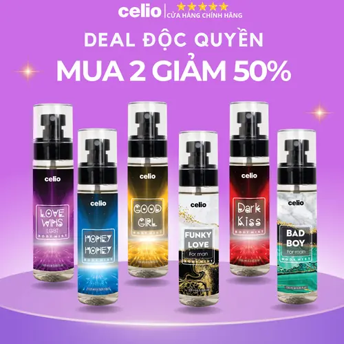 [ MUA 2 GIẢM 30% MUA 3 GIẢM 50% ] Bodymist CELIO Bodymist Nam Nữ Toàn Thân Lưu Hương 6 Giờ - Nước Hoa Đi Học, Đi Chơi, Đi Hẹn Hò BODYMISS 105ml Cosmetic Perfume