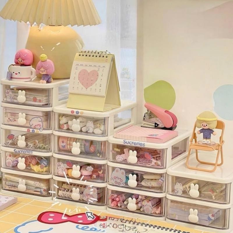 ￼Kệ Nhựa Mini 2 tầng 3 4 5t, Kệ Mỹ Phẩm Để Bàn,Tủ Nhựa mini Hộp đựng phụ kiện 5 tầng có ngăn kéo tai thỏ, kệ nhựa đựng đồ tặng kèm hình dán Kitchen