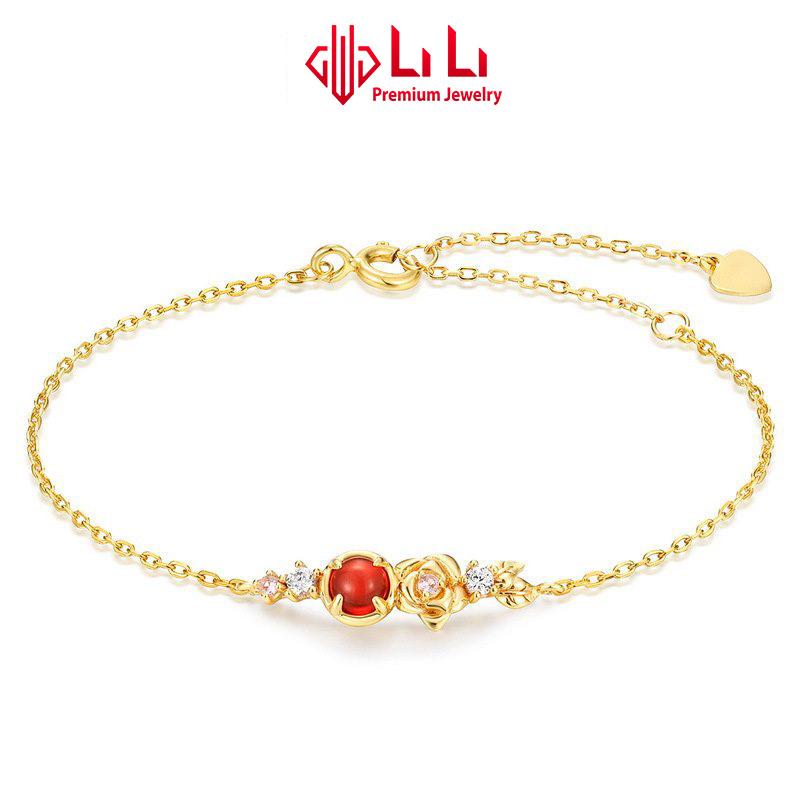 Lắc tay bạc nữ LiLi S925 đính đá Garnet cao cấp hình hoa hồng Emory LILI_886825