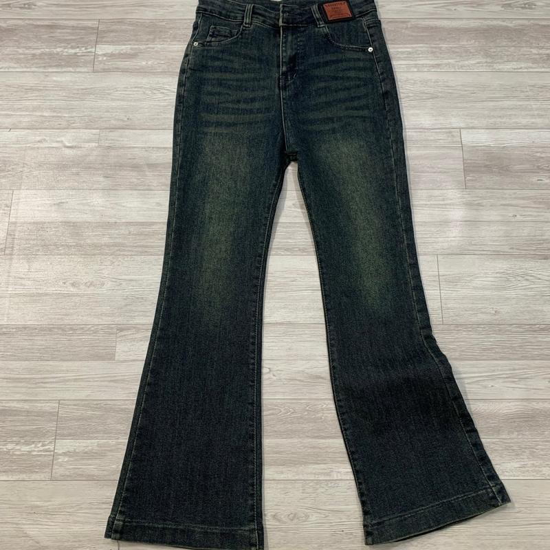 Quần jean loe CC phối mạc màu đậm chất jean co giãn mềm mại dài 94cm Nữ Women Pants Denim Có Túi quan le ống