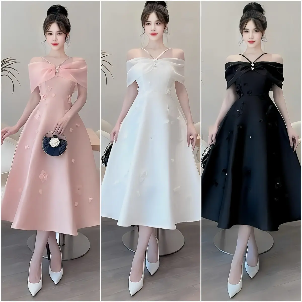 ĐẦM TAPTA ĐÍNH HOA PHỐI TƠ BẸT VAI ĐI CHƠI, ĐI TIỆC ,ĐI SỰ KIỆN SANG CHẢNH, ĐẦM ĐI ĂN CƯỚI XINH