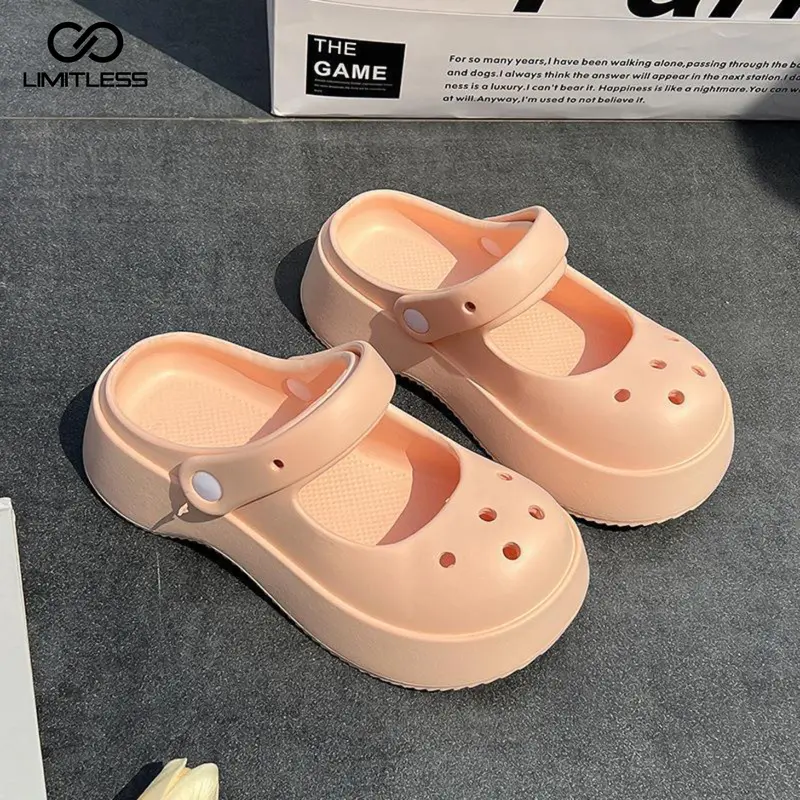 LIMITLESS Sendal Wanita Selop Hak Tebal Empuk Nyaman Santai INARA Sepatu Sandal Cewek Platform Rumah Santai Jalan Musim Semi Fashion Terbaru 2024 Karet 1