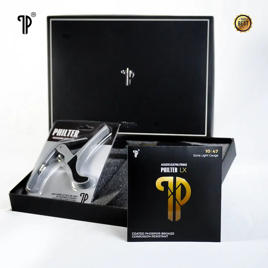 [Philter Signature Bundle] Senar Gitar Akustik Philter String Capo Gitar Pickholder 3 In 1 String Winder