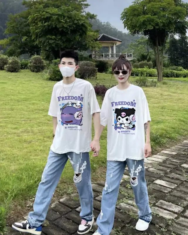 Áo Đôi Nam Nữ Tay Lỡ CD Hải Tặc, Áo Thun Cotton form rộng cổ tròn oversize Unisex style Hàn Hot Trend mùa hè 4