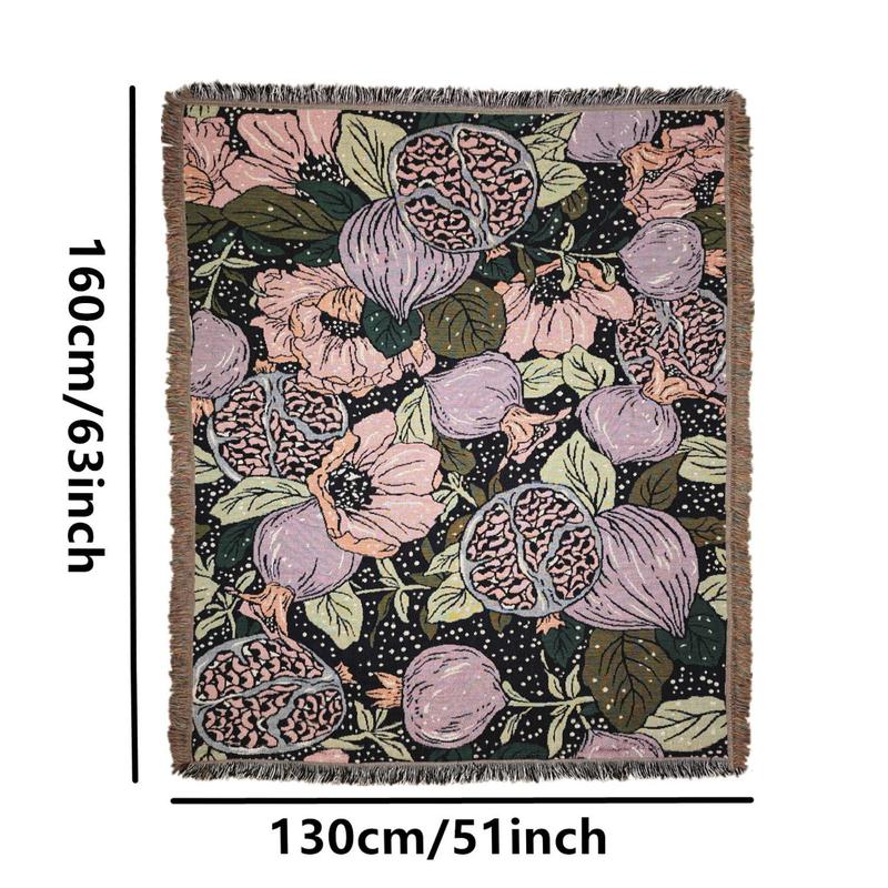 Floral Pattern Tassel Throw Blanket, 1 Count Boho Style Warm Nap Blanket, Soft Comfortable Throw Blanket for Home Sofa Bed, Bedroom Decor 1