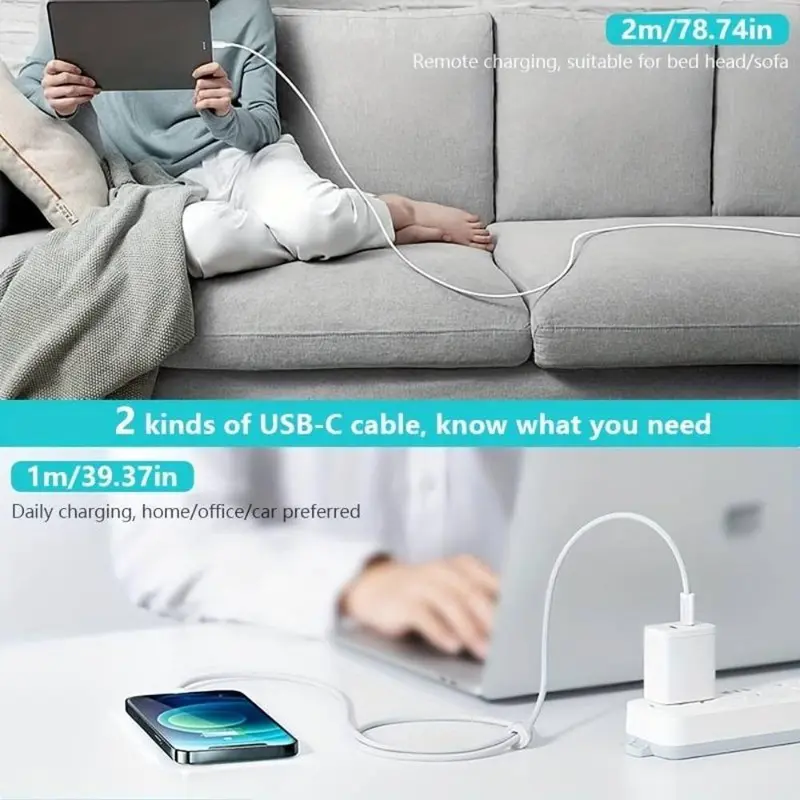 PD 20W Fast Charging Data Cable, USB C Fast Charger Cable, Portable Charging Cord for iPhone iPad 2