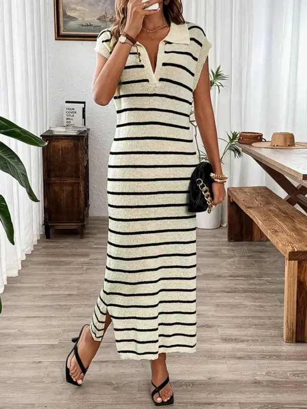 Women's Striped Print Sweater Dress, Casual Knit Dress for Summer, Fashion Women's Dress for Daily Wear 2