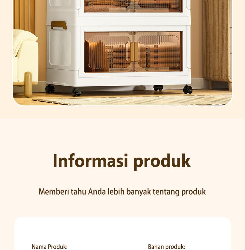 FIXIT Lemari Pakaian Plastik Lipat 50cm*60cm dengan Roda Putar 360° Multifungsi dan Kapasitas Besar untuk Penyimpanan Serbaguna