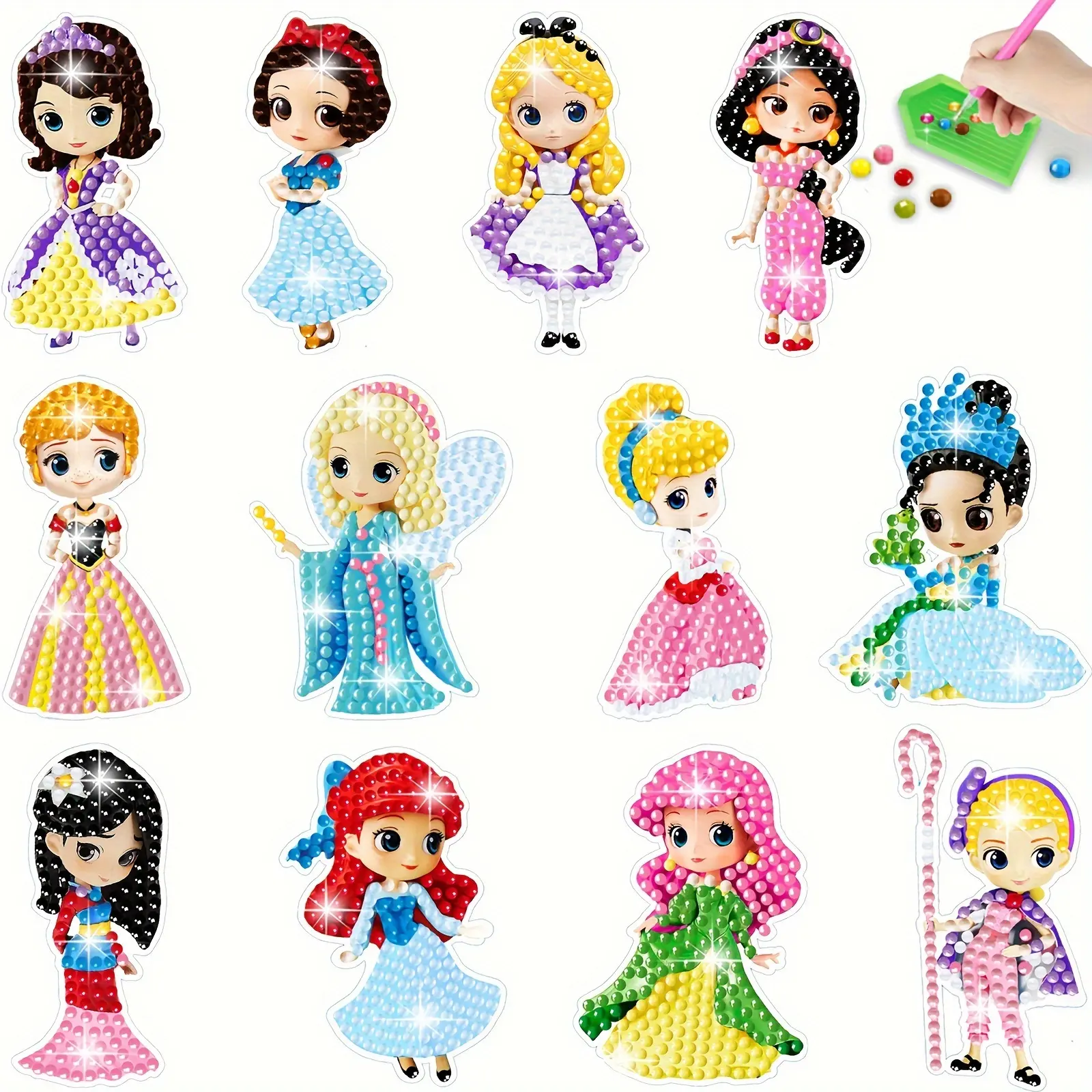 Princess 5D DIY Diamond Art Painting Stickers Kits Cute Cartoon Handmade Digital Paint Rhinestone Diamond Art Embroidery Mosaic Sticker Making Craft.