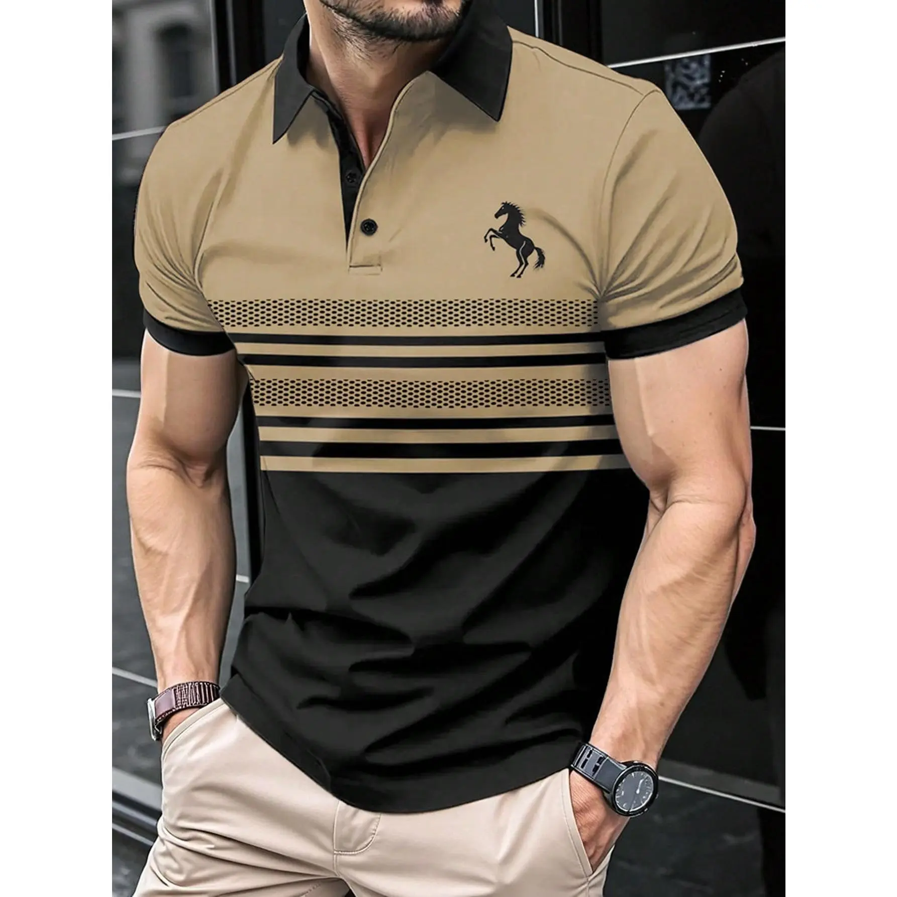 Manfinity Dauomo Men's Simple Fashion Casual Short Sleeve Polo Shirt, For Daily Wear
