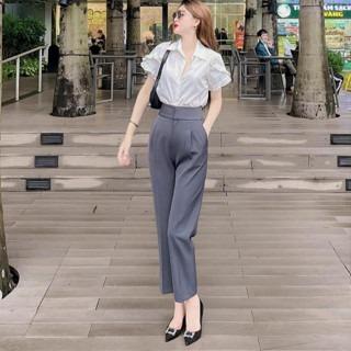Set đồ Nữ FREESHIP Sét nguyên bộ áo sơ mi trắng bèo quần dài ống suông xinh xắn S469 Women Top setáoống quầnsuông đồ tingoan áokhoác younggreen váy bônggòn setáophông vàquầnđùi Ong Umi