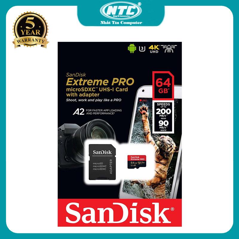 Thẻ Nhớ MicroSDXC SanDisk Extreme Pro V30 U3 4K A2 64GB đọc 200MB s ghi 90MB s chyên flycam máy quay camera điện thoại máy game Đen đỏ