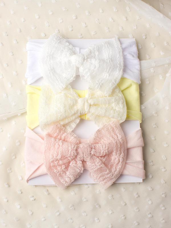 Baby's Bow Decor Contrast Lace Hair Band, Cute Solid Color Stretchy Hair Band Set, Newborn Infant Kids Hair Accessories 3