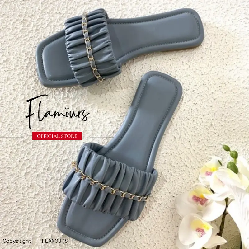 sendal wanita flat slide busa tipis nyaman empuk cone straps aul By Flamours 1
