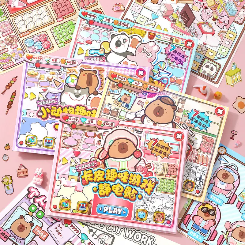 Capybara Fun Sticker Game – Reusable Static Cling Sticker Book with 7-in-1 Creative Scenes