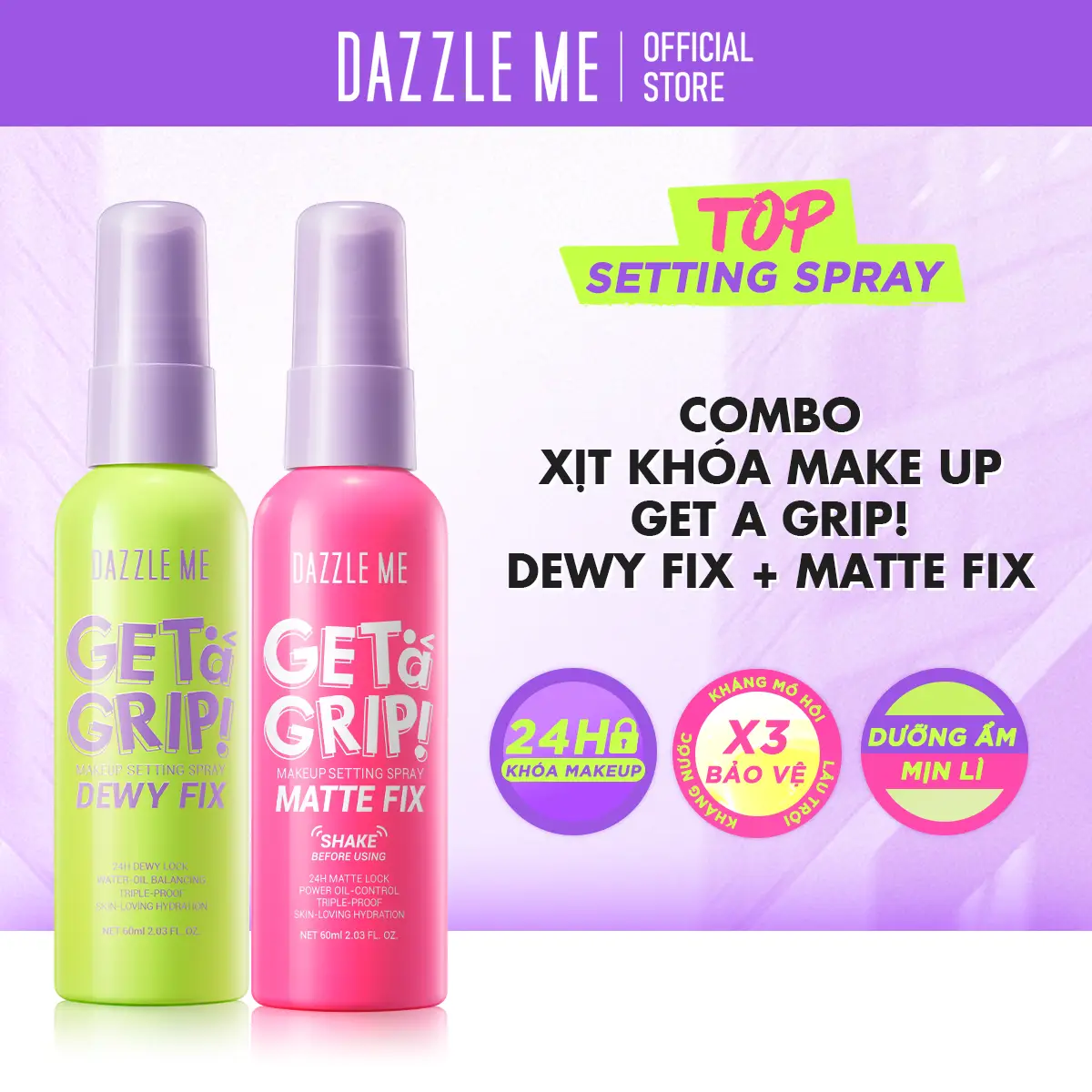 Xịt Khóa Makeup Dazzle Me Xịt Cố Định Lớp Trang Điểm Lâu Trôi Và Kiểm Soát Dầu Dưỡng Ẩm Trên Da Makeup Setting Spray Dewy Matte 60Ml Cosmetic Nữ Women Mỹ Phẩm