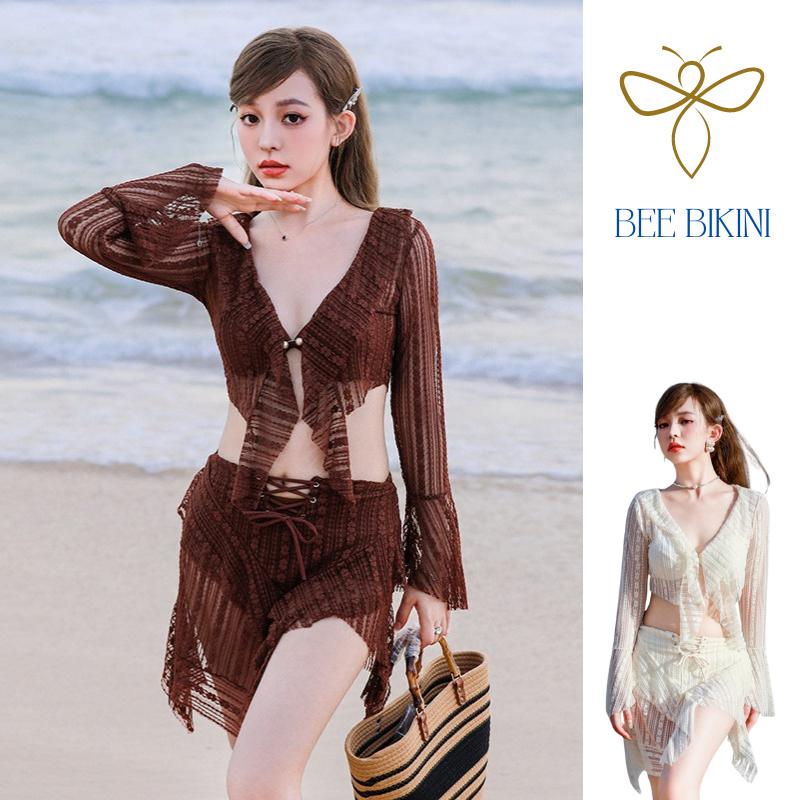Bikini Bộ Đồ Bơi Đi Biển 3 Chi Tiết Nhún Bèo Che Khuyết Điểm Tôn Dáng Áo Dài Tay Chống Nắng (B2) 1