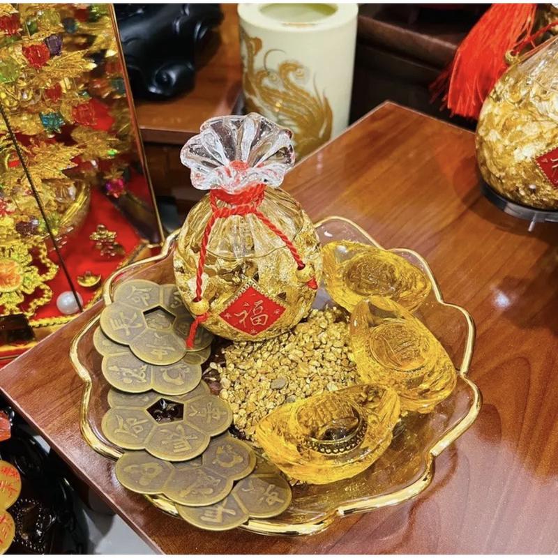( Hàng Như Hình) Dĩa Tài Lộc Bao Tải Vàng đặt ban thờ thần tài gia tiên, thần tài không kèm đĩa live  túi túi  mù