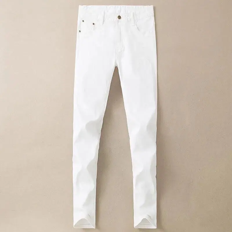 Quần Jean Trắng Tinh Khiết Cho Nam, Dáng Ôm Phong Cách Hàn Quốc Mới, Co Giãn, Giặt, Denim, Thường Ngày, Mỏng, Mùa Xuân Và Mùa Hè