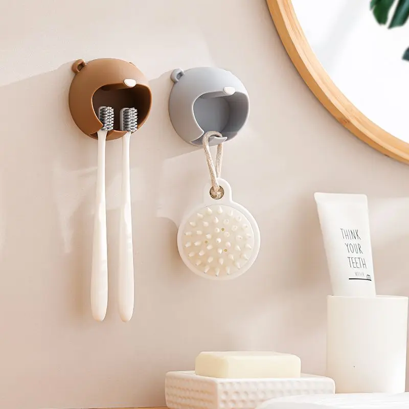 Giá Để Đồ Nhà Vệ Sinh, Thiết Kế Hoạt Hình, Treo Tường, Dễ Thương, Giá Để Bàn Chải Đánh Răng Phòng Tắm, Dụng Cụ Sắp Xếp Bàn Chải Đánh Răng Gia Đình, Lưu Trữ Không Cần Đục Lỗ, Miễn Phí