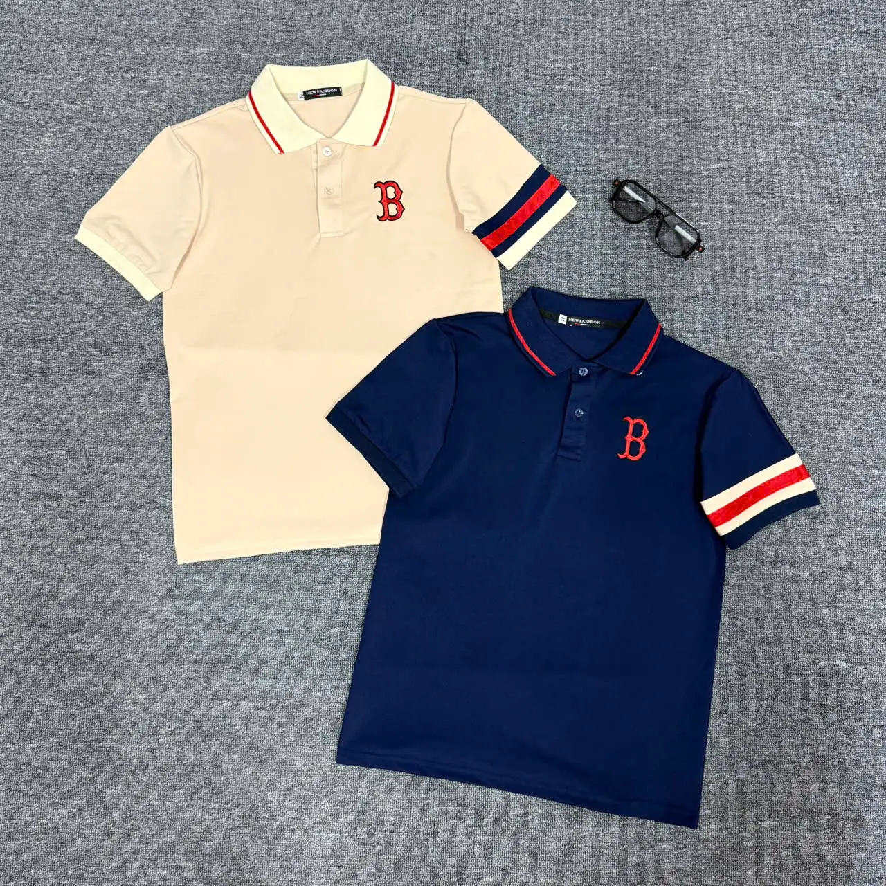 Áo thun polo nam mẫu mới thêu chữ B phối viền tay hai màu trẻ trung chuẩn menswear B