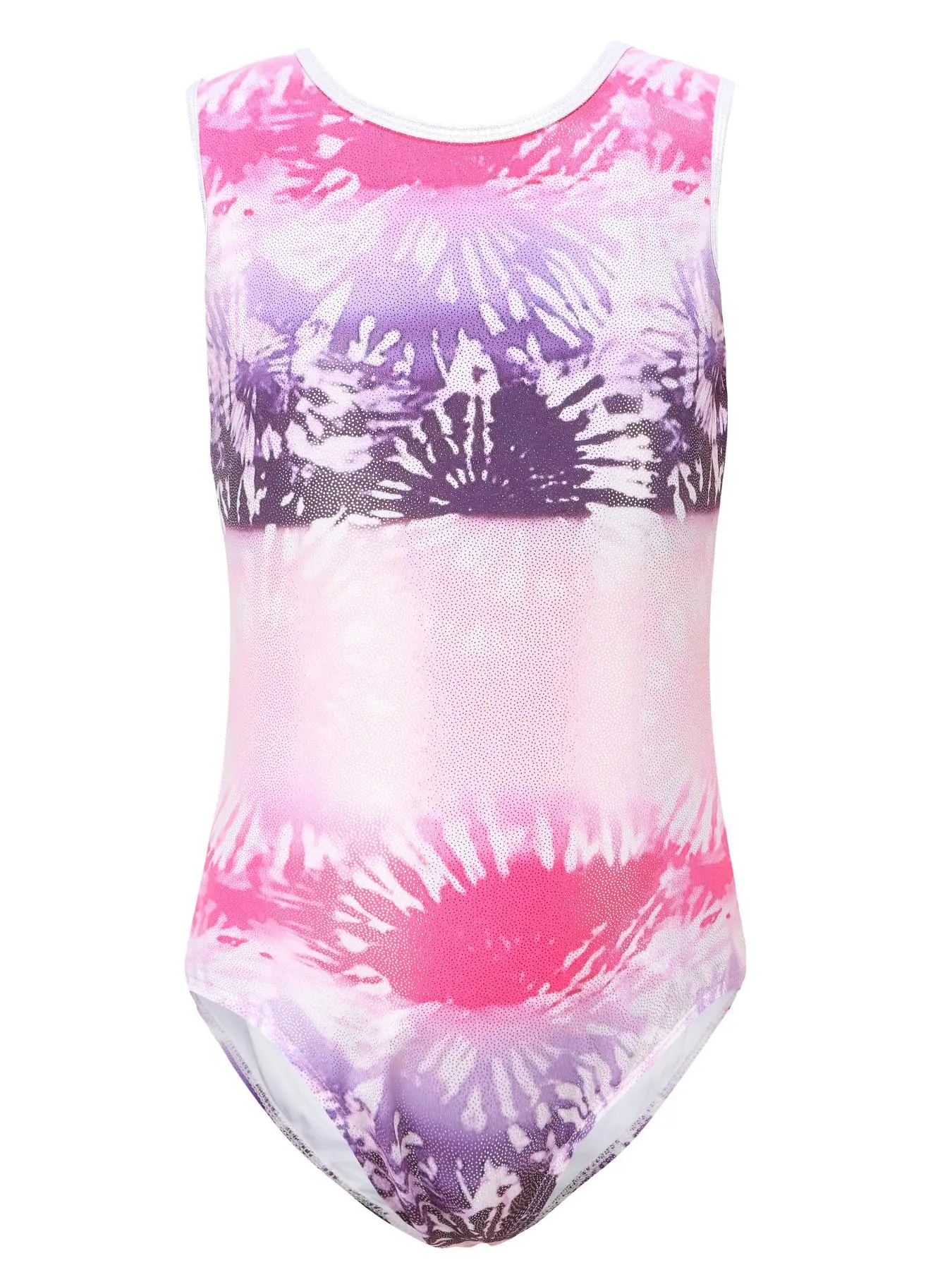 Ombre Print Backless One-Piece Dancewear, Cute Sleeveless Round Neck Tank Bodysuit for Girls, Kids Dancewear for All Seasons