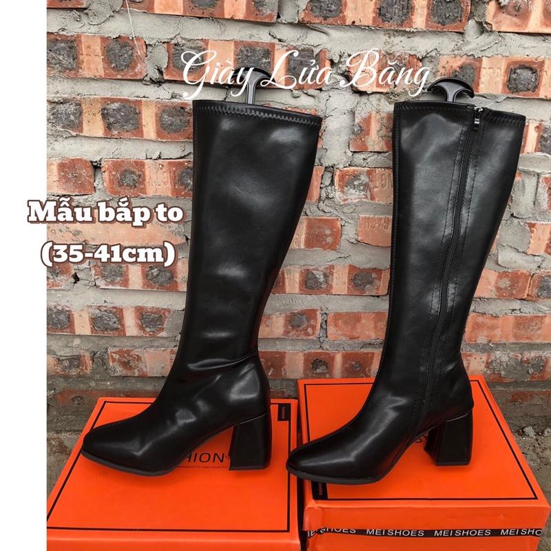 Boot đùi cao cổ gót vuông chất da lì mềm lót lông mịn (boot cho bắp chân to từ 35-41) M1519 cao 7cm Cổ Cao Bốt Nữ Shoes bố t