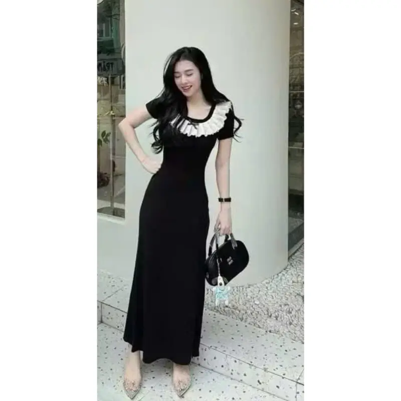 Đầm Body Nữ JACO D182 Dáng Dài Tay Ngắn, Phối Cổ Ren Sang Trọng, Thiết Kế Thời Trang Đi Chơi & Dự Tiệc