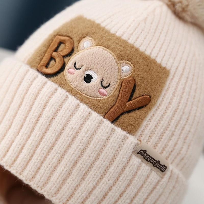 Product Introduction of 2Pcs/Set Gifts Cute Children Hat Scarf Set Woolen Warm Kids Beanie Caps Pompom Cartoon Bear Beanie Hat Scarf for Kids Boys Girls 17