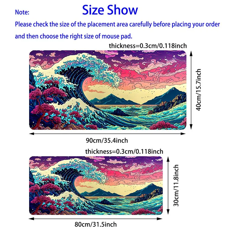 Sea Wave Pattern Mouse Pad, UV Reactive Large Gaming E-sports Computer Thickened Fluorescent Mouse Pad, Rubber Mouse Pad 1