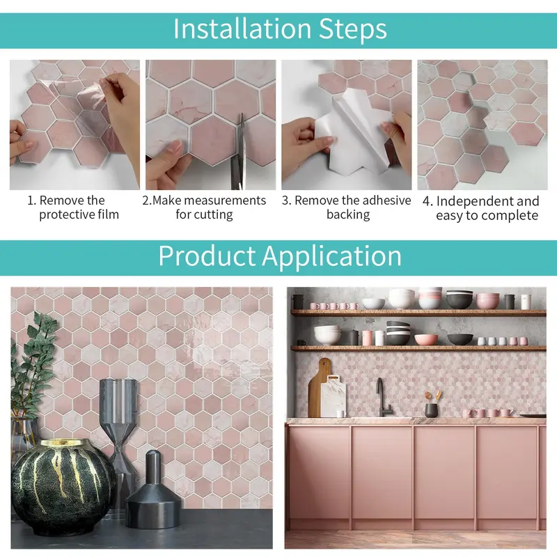 3D Honeycomb Shaped Faux Tile Sticker, Self-adhesive Wall Sticker, Waterproof Wall Decal, Suitable for Kitchen, Living Room and Bathroom, Decorative, Decoration Items, Interior 7