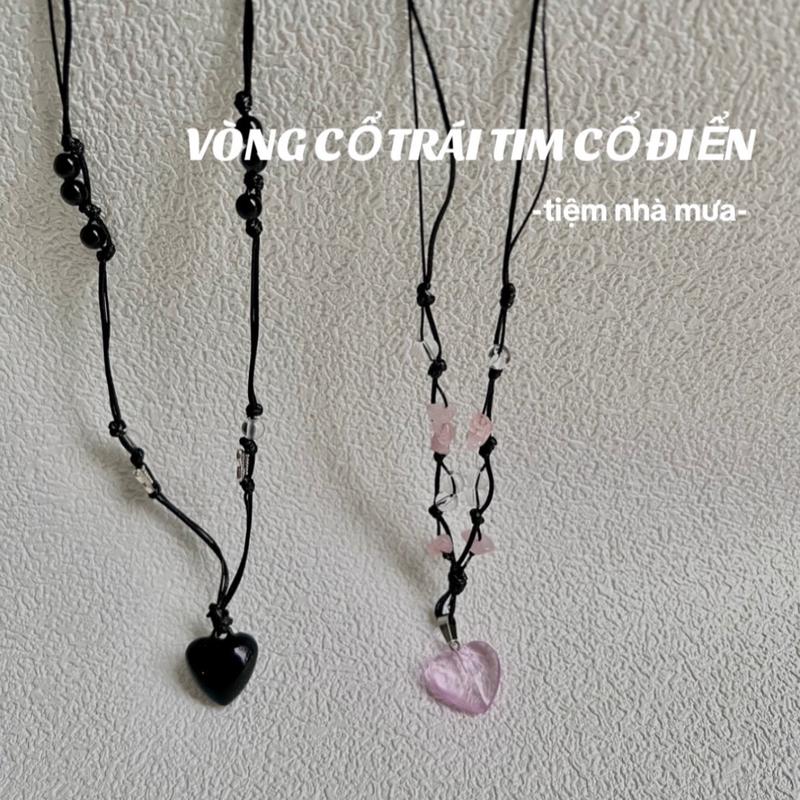 Vòng Cổ Choker Dây Bện Mặt Trái Tim Đính Đá Màu Đen Nữ, Women Trang Sức - tiemnhamuaa