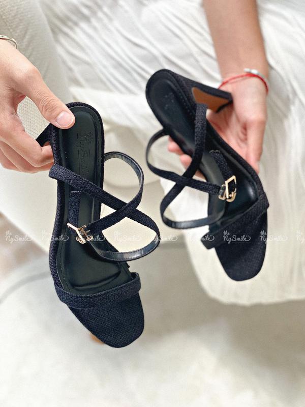 Giày cao gót quai mảnh 8cm- THE NYSMILE - Gót vuông dẹp công sở - REAL 1 2