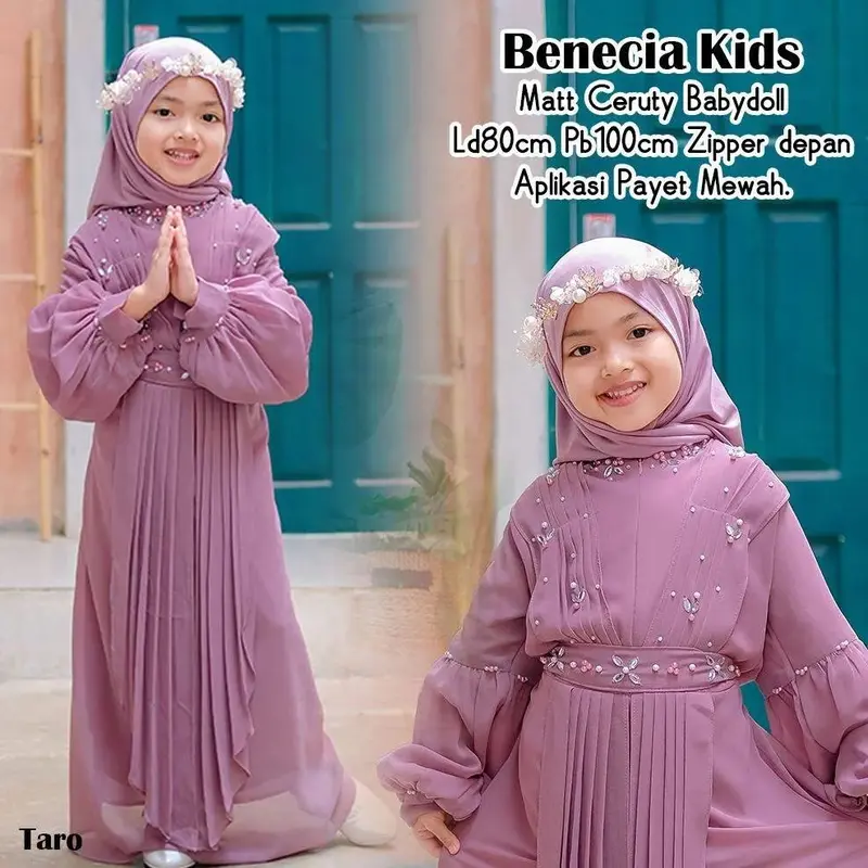 Benecia Kids Set Gamis Anak Peyet Mewah Kondangan Syari Free Pashmina Premium 0