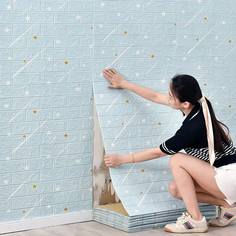 Hình nền tự dính, Miếng Dán Tường 3D, Không thấm nước và chống ẩm, Thích hợp cho phòng ngủ, Tường gạch bọt, Trang trí chống va chạm, Phong cách Người Nổi Tiếng trên Internet 4