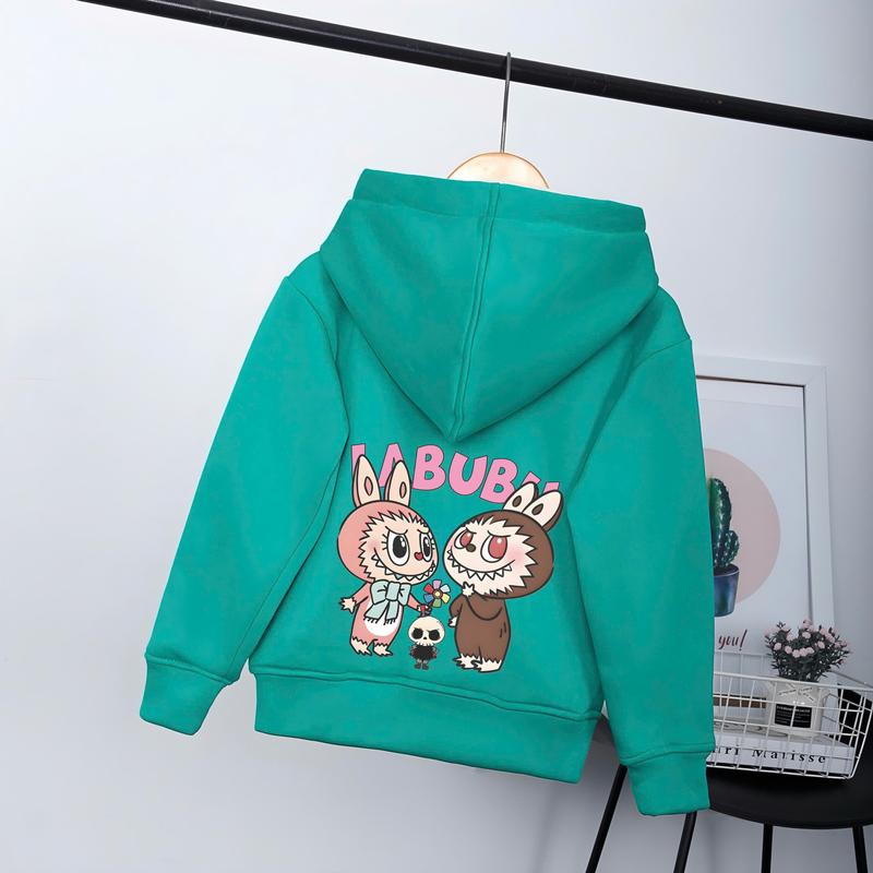 áo khoác trẻ em hoodie chất liệu nỉ bông in hình labubu dễ thương dành cho bé trai và bé gái từ 16-40kg