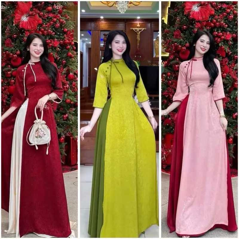 Áo Dài Gấm  Thiết kế  cổ nơ