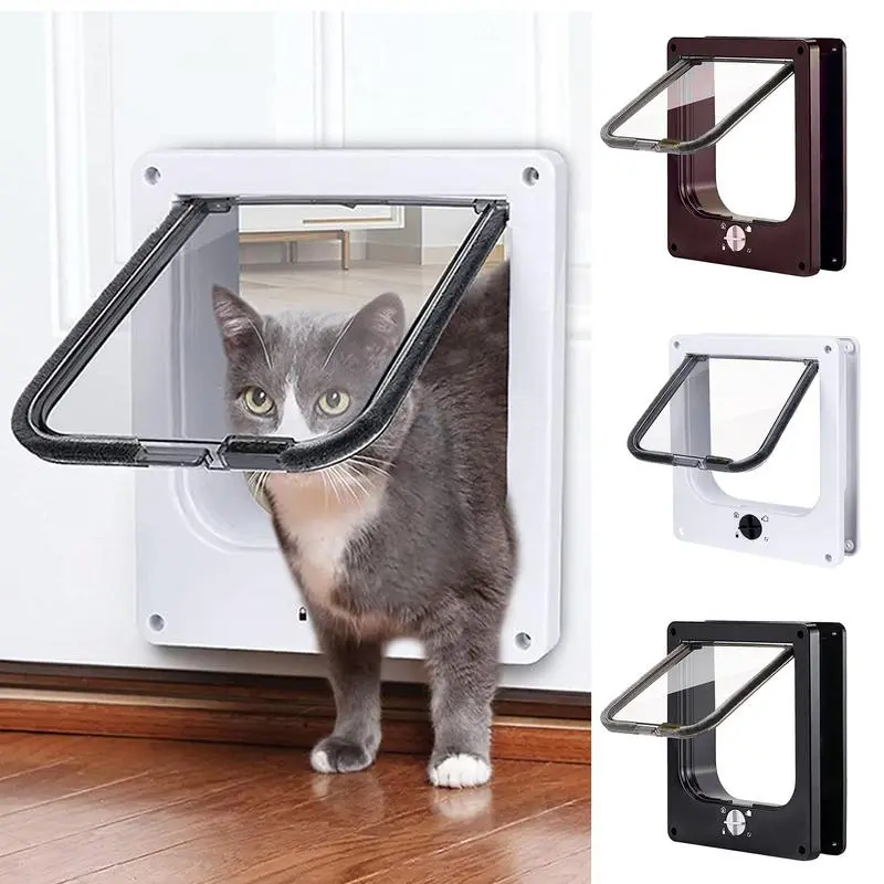 Cat Flap Door Easy Set-Up 4 Ways Cat Flap Adjustable Pet Door Convenient Safe Cat Doors Pet Supplies for Window Cabinets Walls