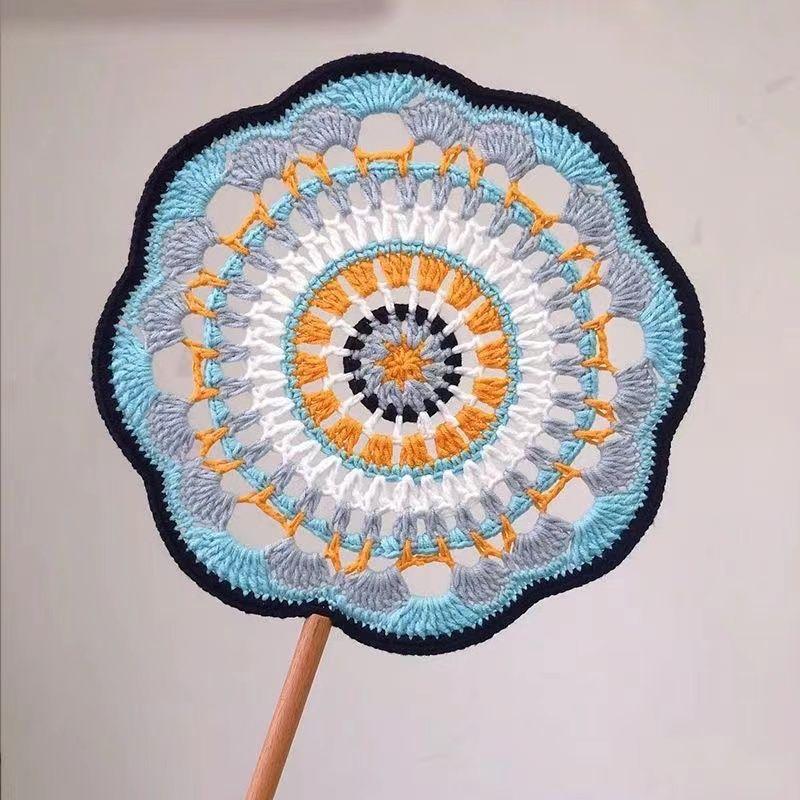 Product Introduction of Boredom Relief Yarn Handmade Weaving Dunhuang Color Scheme Ancient Style Round Fan Crochet Chinese Fan DIY Materials Handmade Gift 3