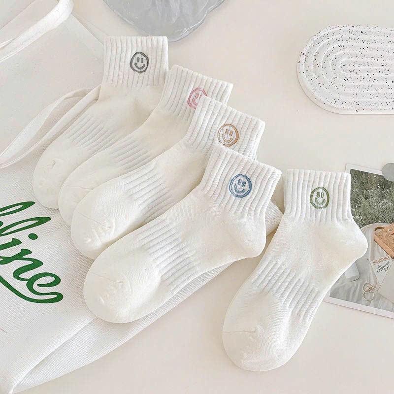 Tất cotton cổ trụ dày đẹp màu trắng hoạ tiết mặt cười ( SK23) Menswear Nam 1