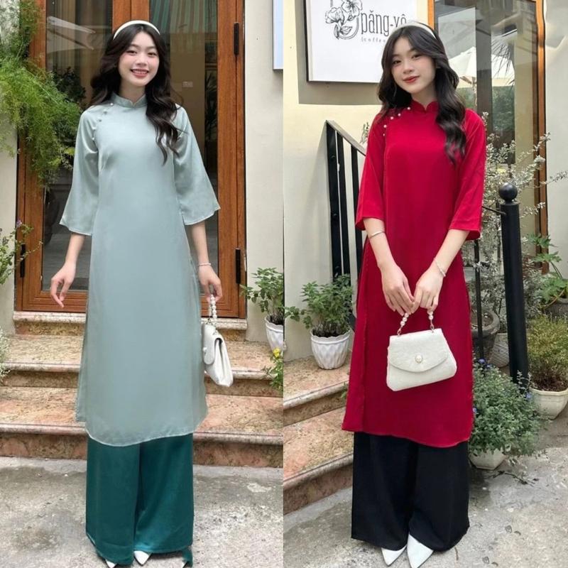 Áo dài cách tân ngày Tết cực xinh thiết kế cúc ngọc S8770, áo cách điệu phối tay lỡ nhiều màu dáng xuông phong cách mới mẻ thời thượng-CHAKOVET
